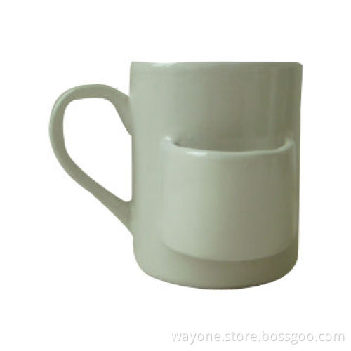 Ceramic Plain White Teabag Holder Mug in Round Shape